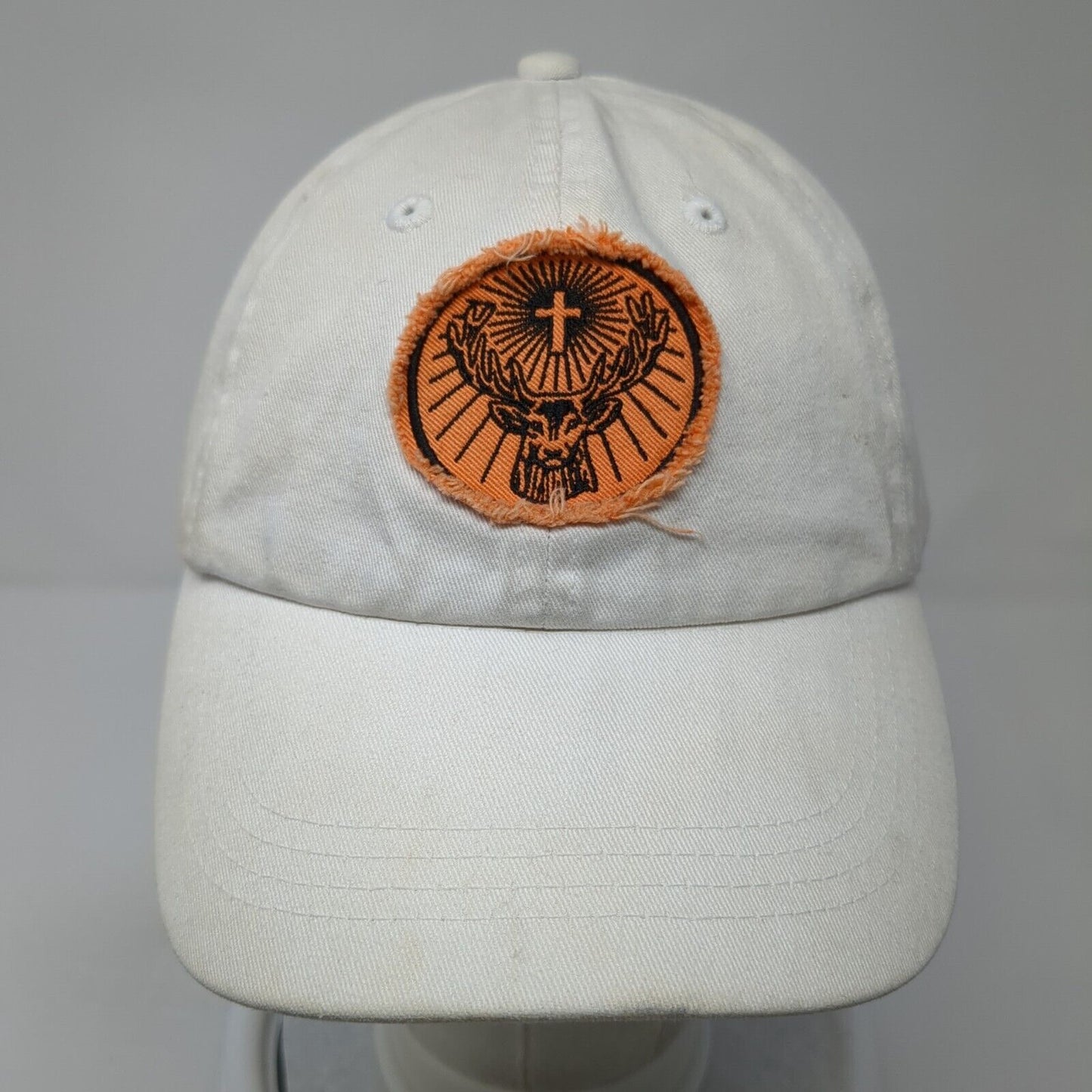 Unbranded Strapback Hat White One Size Adjustable Deer Patch 6 Panel
