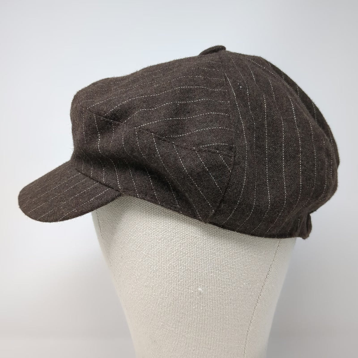 Army Cap Brown One Size Pinstripe Wool Blend Lined Elastic Back Cadet Style Hat