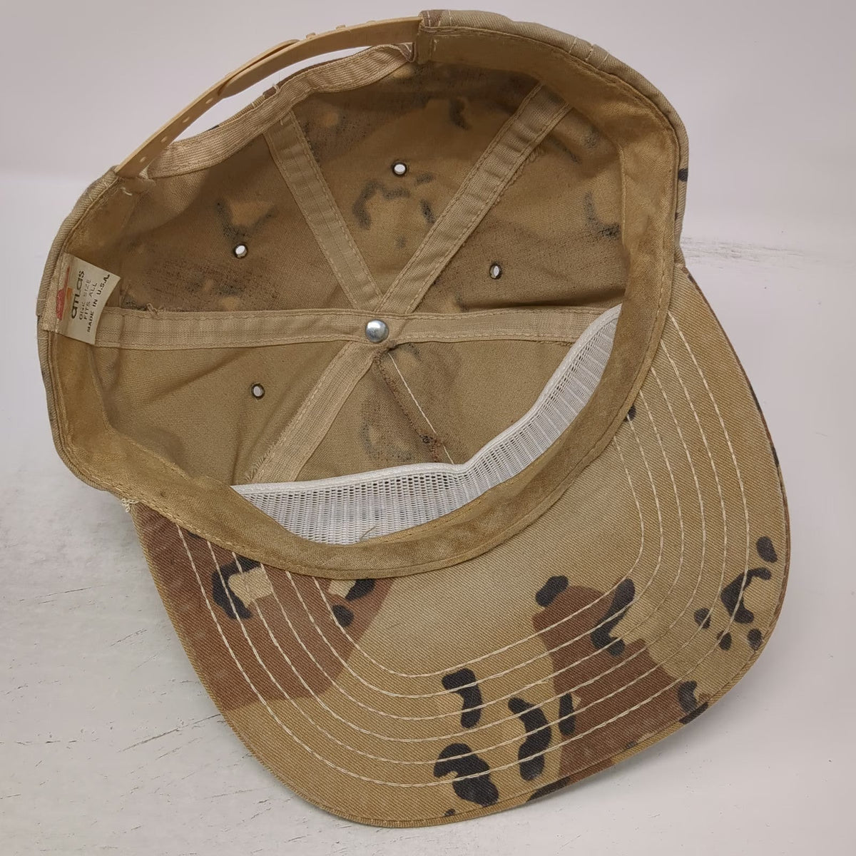 Atlas 5 Panel Beige US Army Saudi Desert Storm 1991 Camo Snapback Hat Vintage