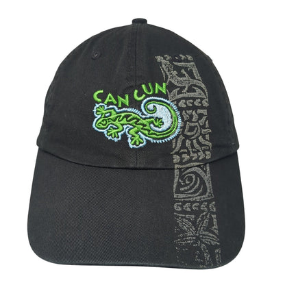 Cancun Mexico Lizard Slideback Hat Black One Size Adjustable Embroidered