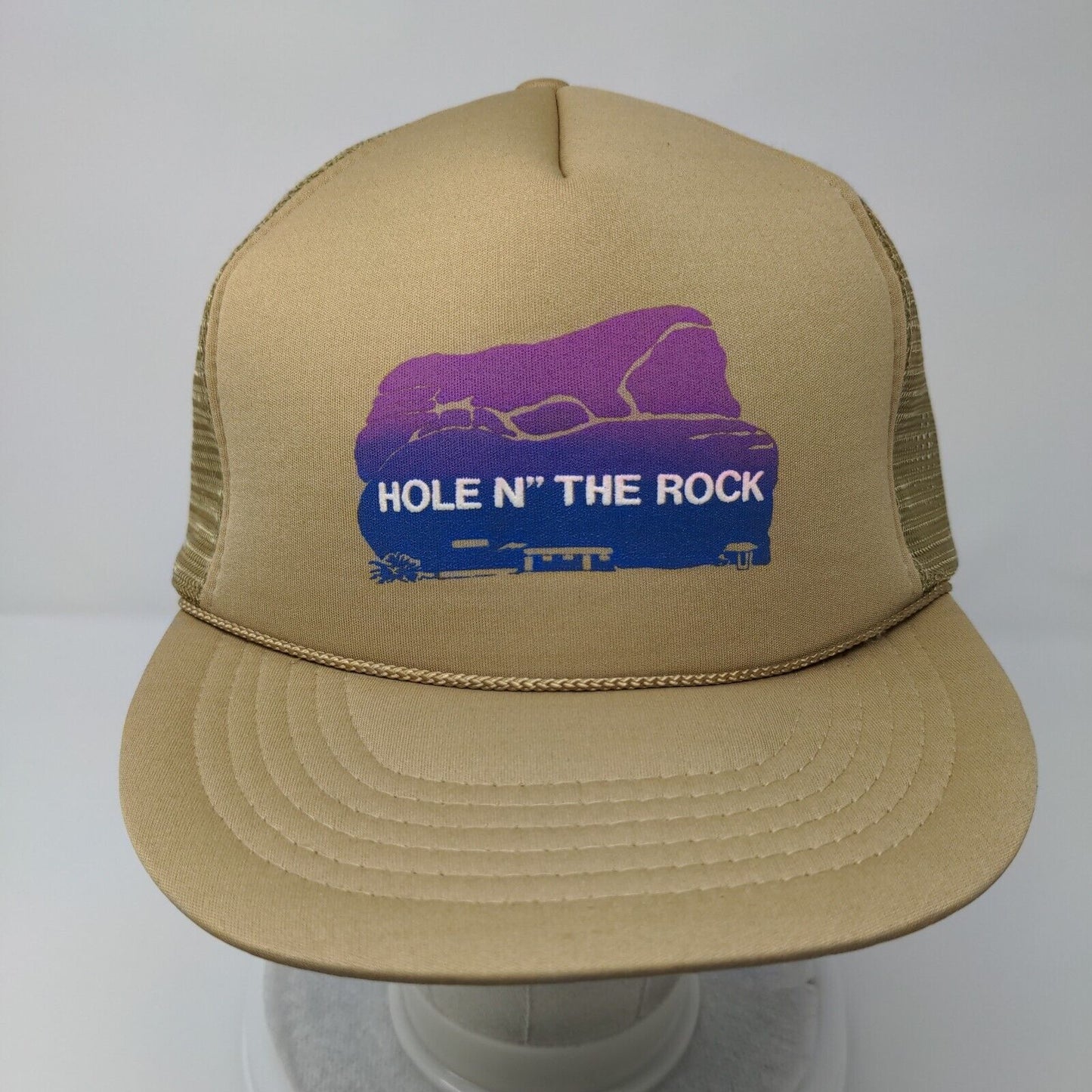 Hole N" The Rock Snapback Rope Trucker Hat Tan OSFA Solid Mesh Back
