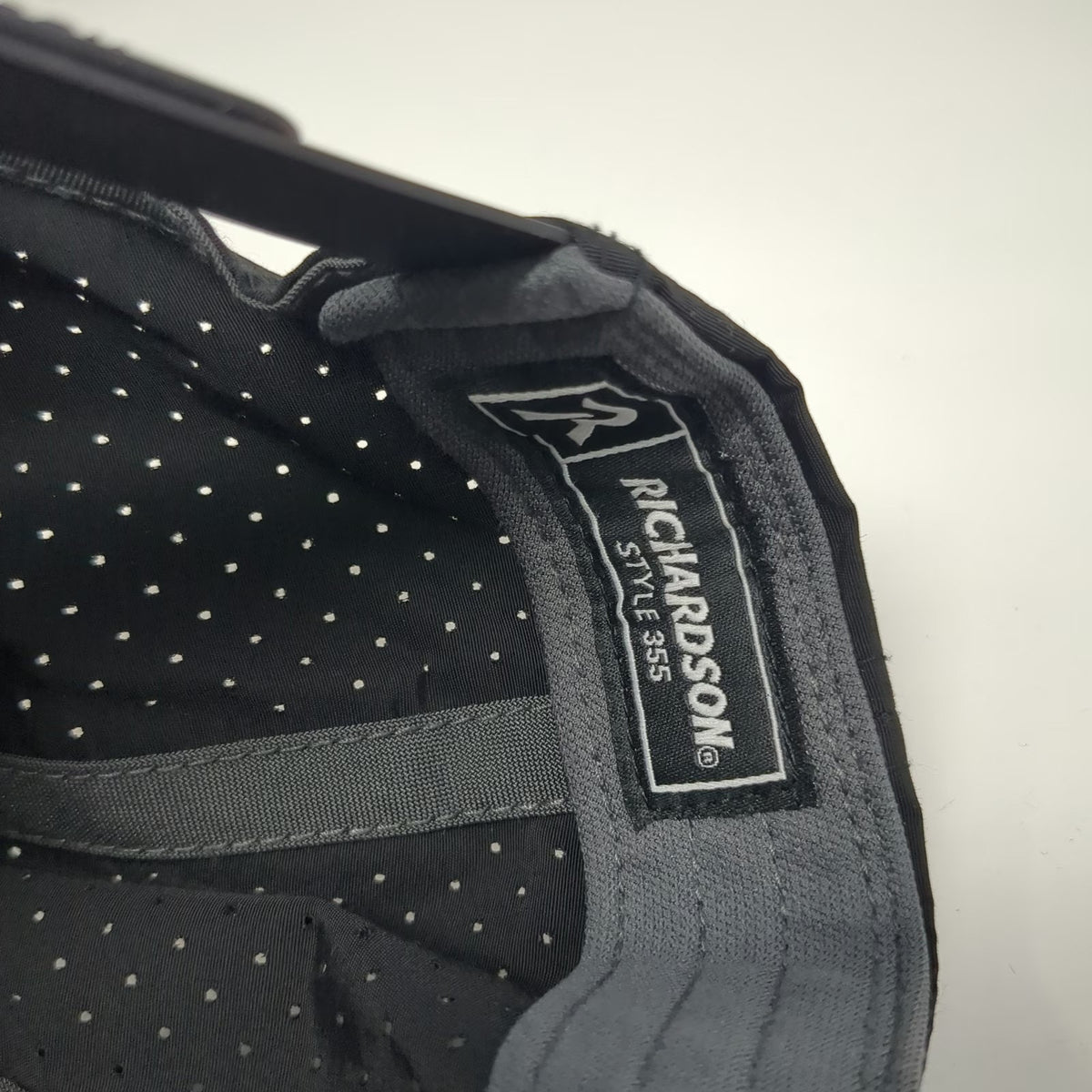 Richardson 5 Panel Black Hat One Size Rope Perforated Performance Trauma Patch