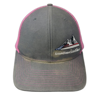 Richardson Trucker Hat Gray Pink One Size Mesh Snapback Mountain Flag Logo
