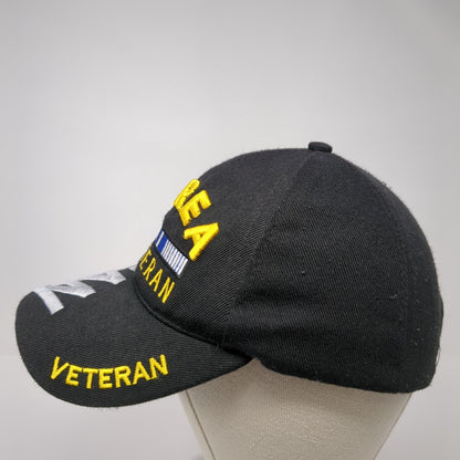 Korea Veteran Strapback Hat Black OS Adjustable Embroidered Patriotic 6 Panel