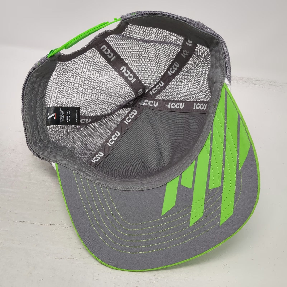 Namebrand HQ ICCU Green Gray Trucker Hat One Size Mesh Rope Snapback Logo