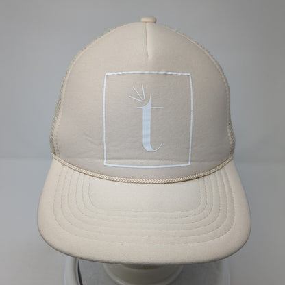 Letter T Logo Snapback Rope Trucker Hat Tan One Size Mesh Back Cameo
