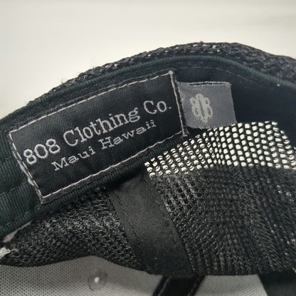 808 Clothing Co. Trucker Hat Black One Size Fish Hook Makau Hawaii Islands Mesh