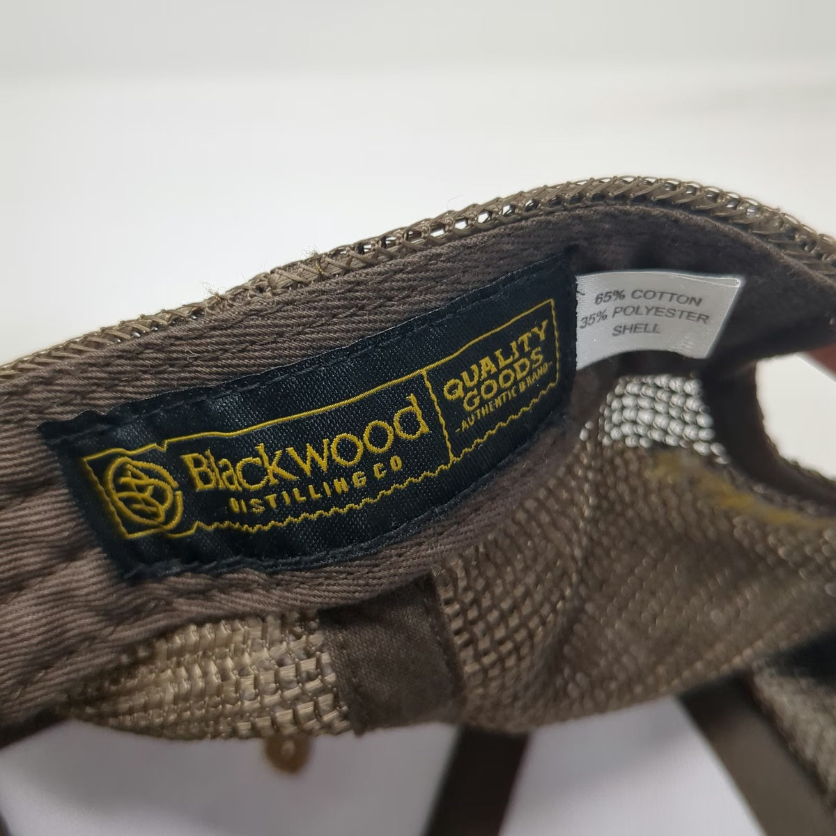 Blackwood Distilling Co. Trucker Hat Brown Camo One Size Mesh Back Gold Logo Hat
