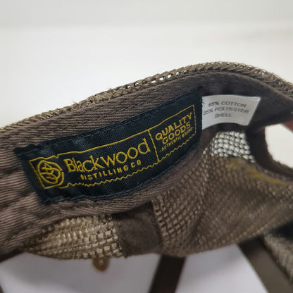 Blackwood Distilling Co. Trucker Hat Brown Camo One Size Mesh Back Gold Logo Hat