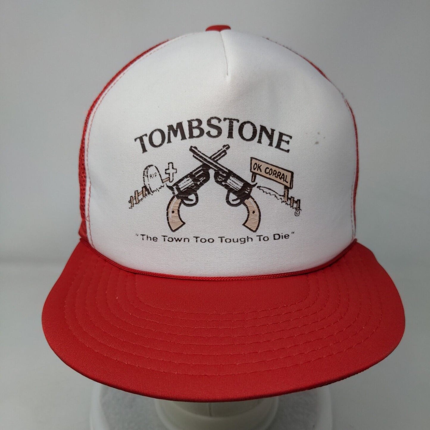 Tombstone Snapback Mesh Back Rope Trucker Hat Red OSFA Colorblock
