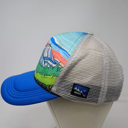 Lean Factory NW Trucker Hat Blue Gray Green One Size Mountain Graphic Snapback