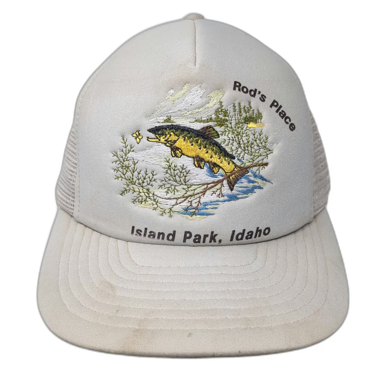 Mountaintop Marketing Trucker Hat Beige One Size Rods Place Island Park Idaho