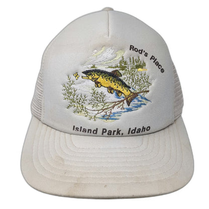 Mountaintop Marketing Trucker Hat Beige One Size Rods Place Island Park Idaho