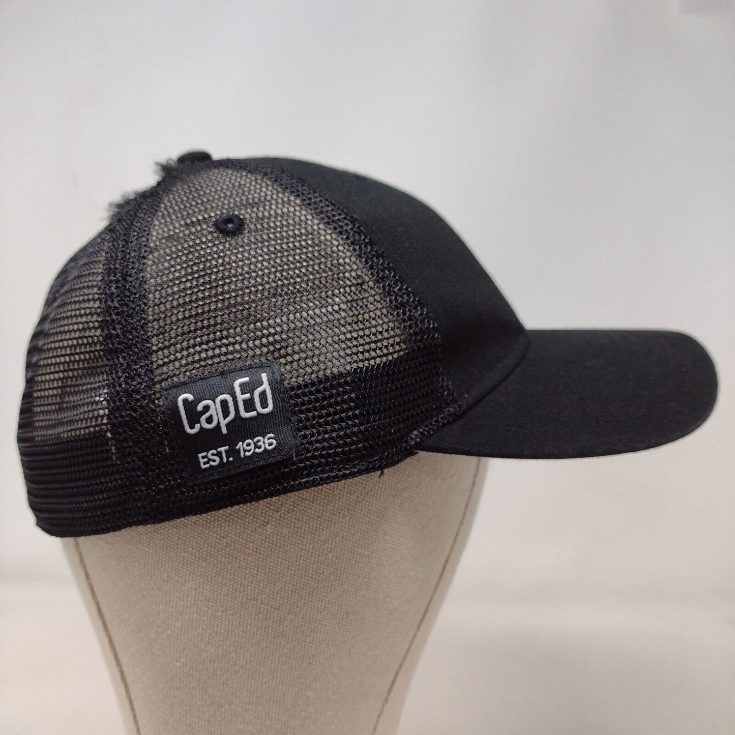 CapEd Fitted Mesh Back Trucker Hat Black L/XL Embroidered Solid