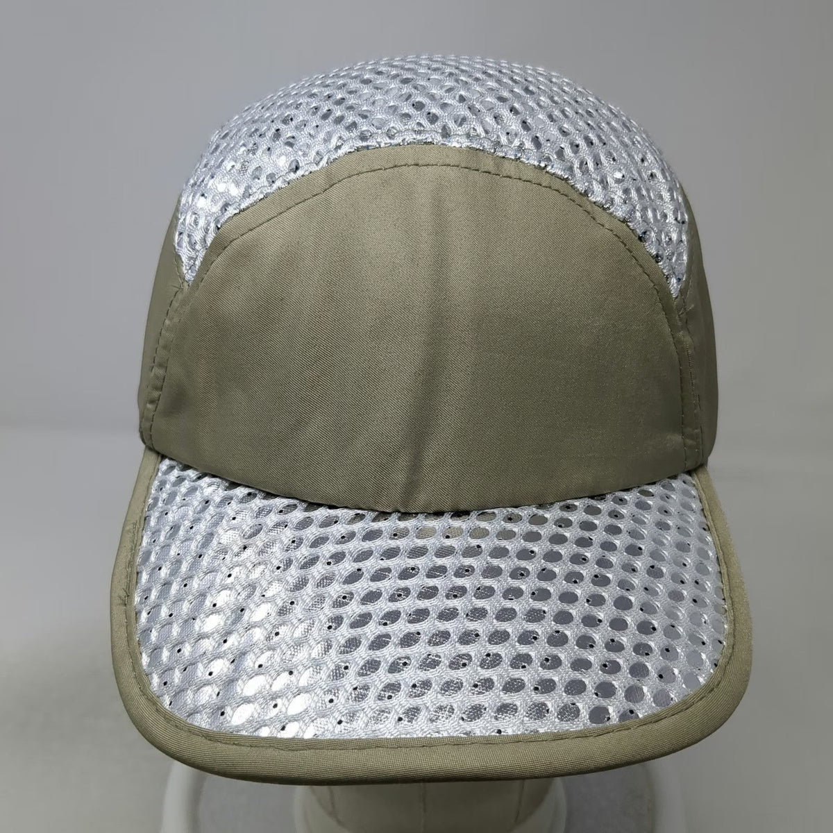 Baseball Cap Beige Silver Mesh OSFM Strapback Breathable Athletic Running Hat
