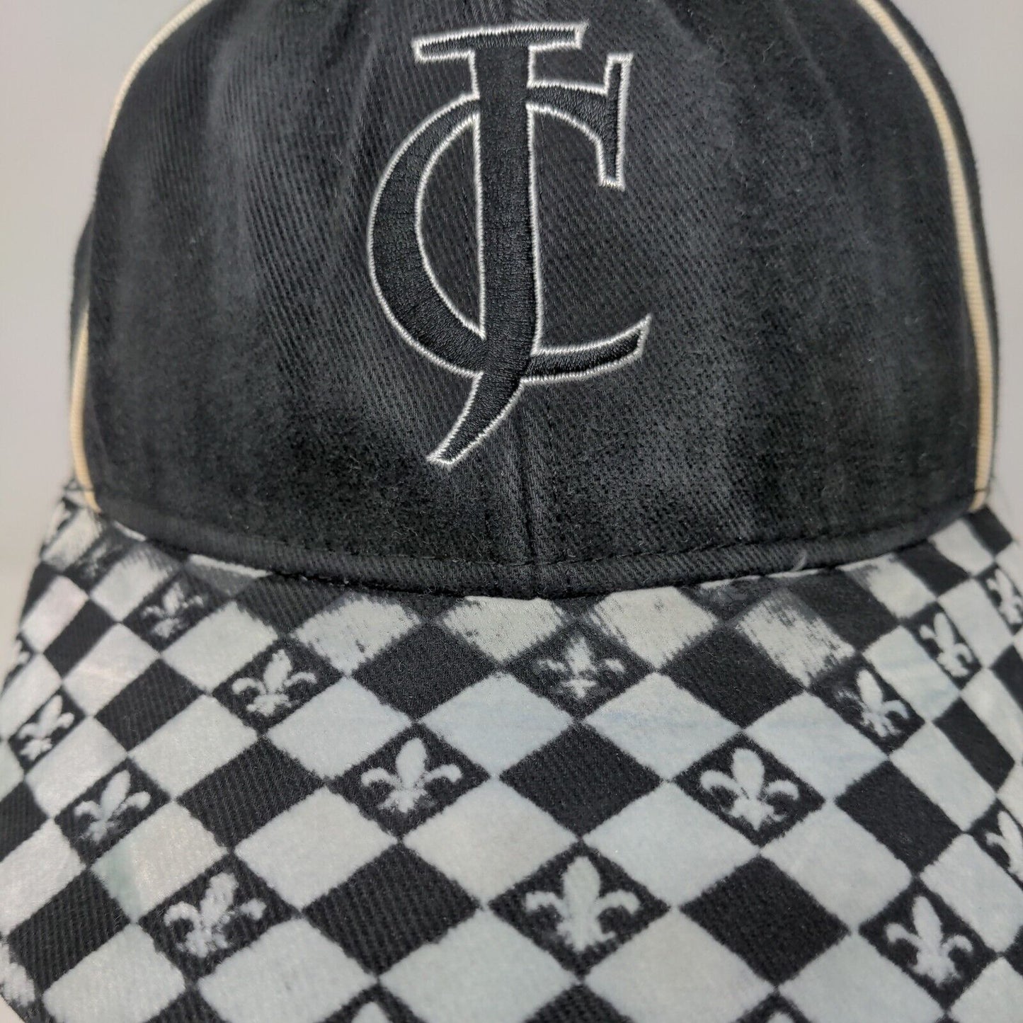 Jacques Cardin Cognac Fitted Hat Black OSFA Adjustable Embroidered Fleur-de-lis