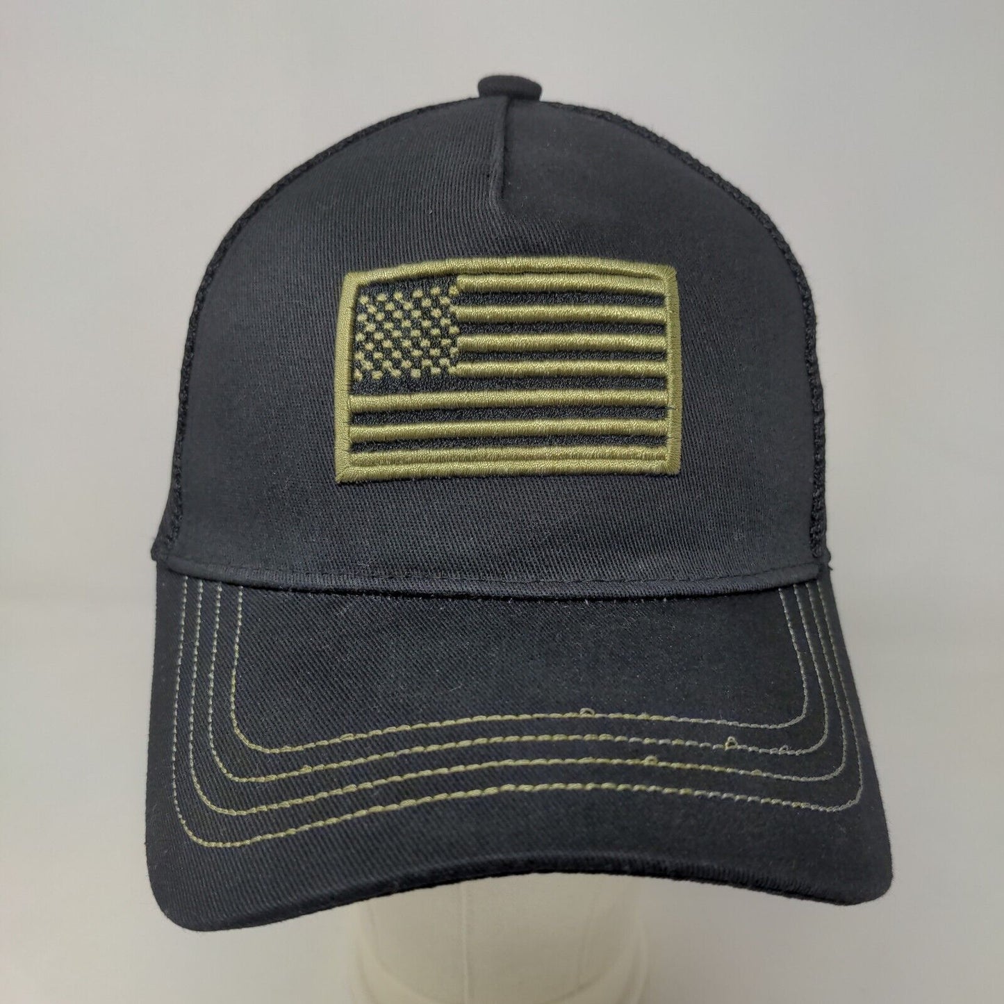 Unbranded Men's Snapback Mesh Back Hat Black Embroidered American Flag Logo