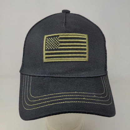 Unbranded Men's Snapback Mesh Back Hat Black Embroidered American Flag Logo