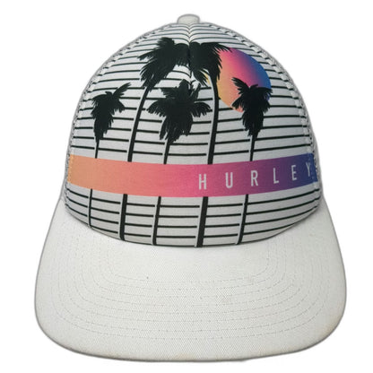 Hurley Trucker Hat White One Size Palm Tree Sunset Graphic Mesh Snapback Beach