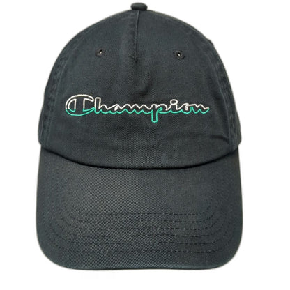 Champion 5 Panel Hat Black One Size Cotton Script Logo Slideback Strapback