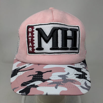Qatar MH Queue Snapback Mesh Back Trucker Hat Pink One Size Camouflage