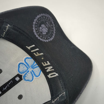 Black Clover Baseball Cap Gray Blue White XL Stretch Fit Clover Luck Logo Hat
