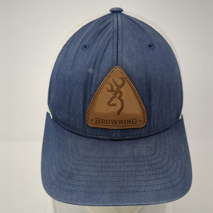 Browning Snapback Trucker Hat Blue One Size Adjustable Leather Patch Mesh Back