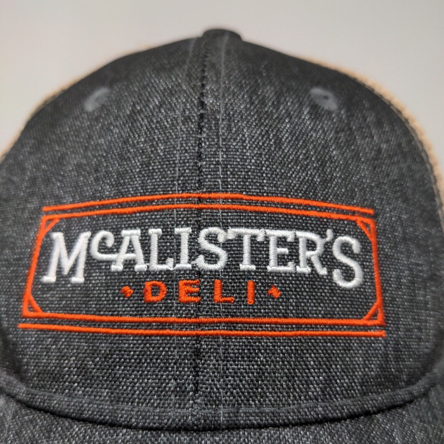 McAllisters Deli Men's Strapback Mesh Back Hat Gray Tan Employee Uniform Logo