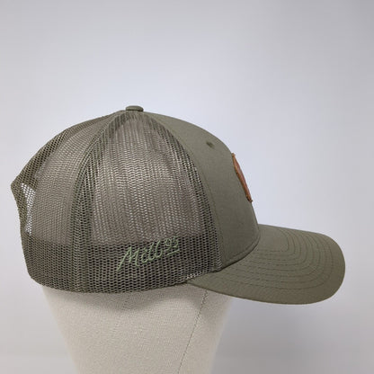 Mill 95 Leather Patch Snapback Trucker Hat Green M/L Mesh Back 6 Panel