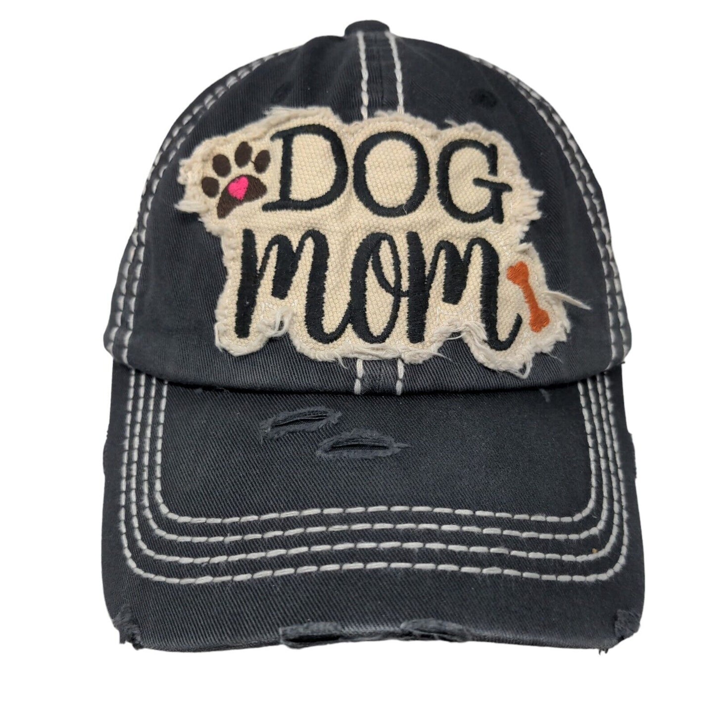 Dog Mom Strapback Hat Blue One Size Embroidered Distressed 6 Panel