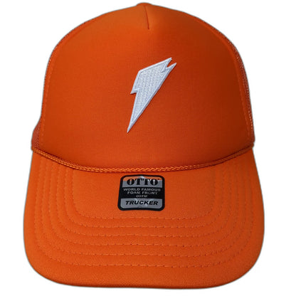 Otto Trucker Hat Orange One Size Foam Front Snapback Mesh White Lightning Bolt