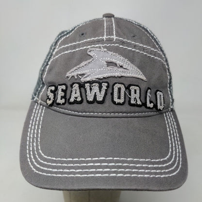 Seaworld Men's Strapback Mesh Back Hat Gray OSFM Patch Logo Embroidered