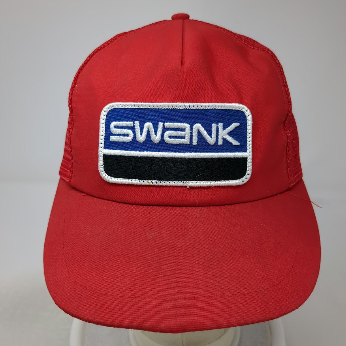 Swank Trucker Hat Red Mesh Back Snapback Embroidered Patch Logo Black Vintage