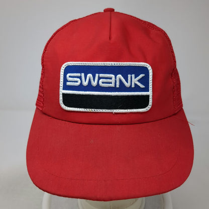 Swank Trucker Hat Red Mesh Back Snapback Embroidered Patch Logo Black Vintage
