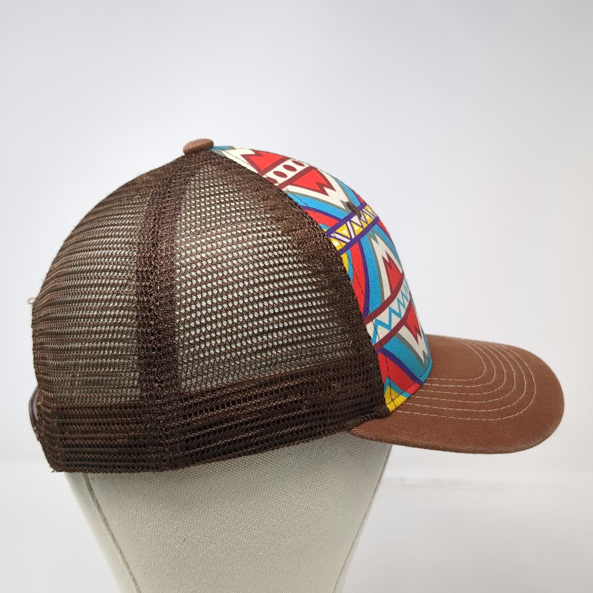 Go Left Apparel Co. Trucker Hat Brown OS Bull Skull Geometric Aztec Pattern