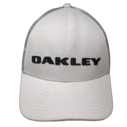 Oakley White Gray Trucker Hat One Size Snapback Mesh Gamble Sands Adjustable