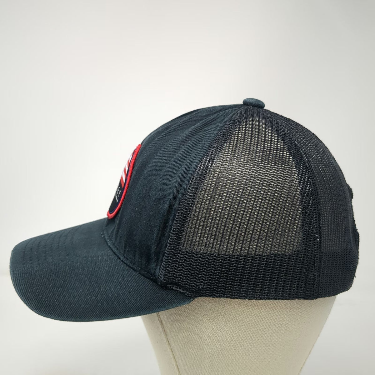 Hurley Trucker Hat Black Red White Blue One Size American Flag Patch Snapback