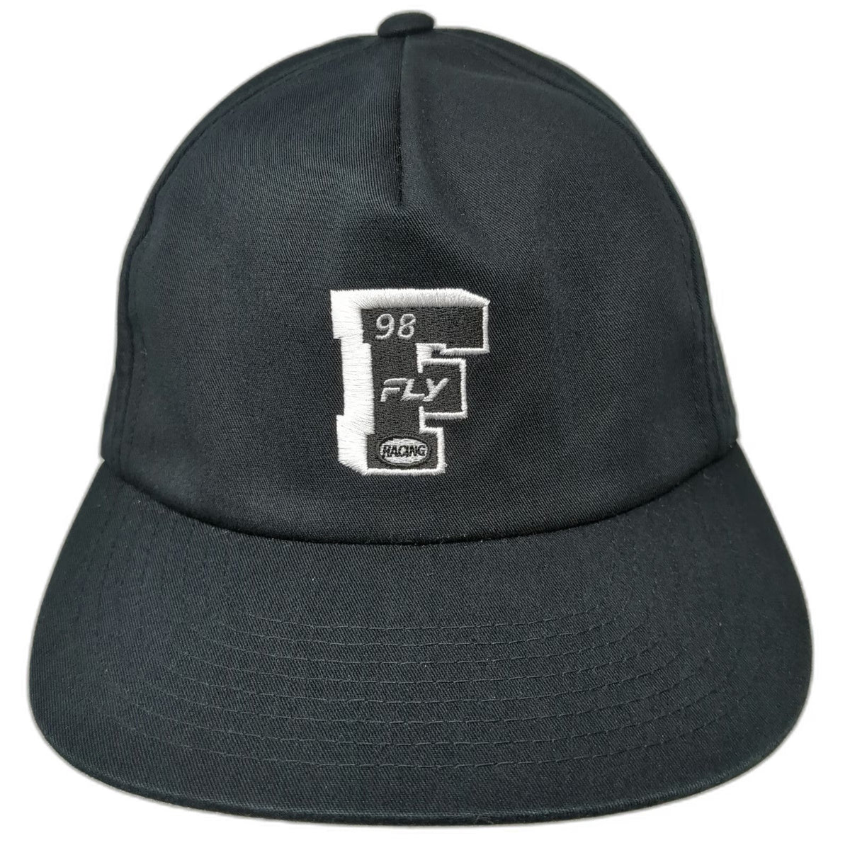 Fly Racing Snapback Black Hat One Size 5 Panel Embroidered Logo 98 Flat Brim