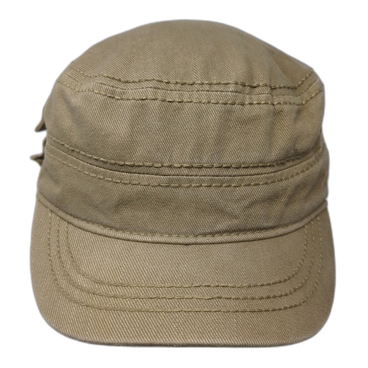 Brown Army Cap Hat One Size Side Pocket Strapback Cotton Solid Plain Utility