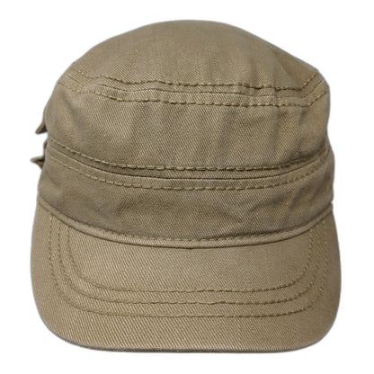 Brown Army Cap Hat One Size Side Pocket Strapback Cotton Solid Plain Utility