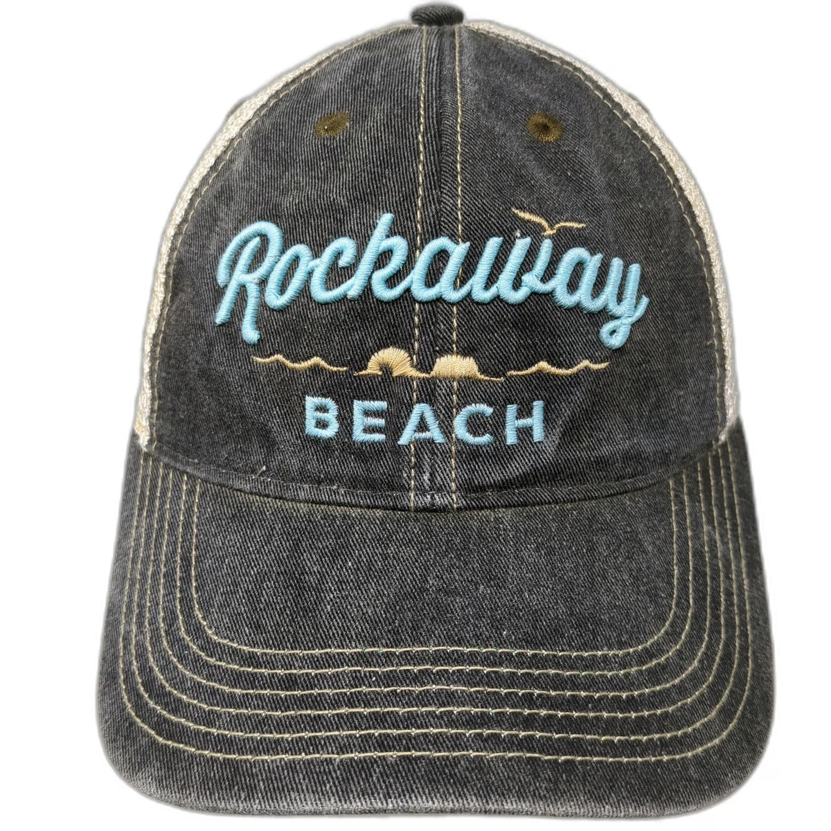 Legacy Trucker Hat Gray One Size Rockaway Beach Snapback Mesh Back Embroidered