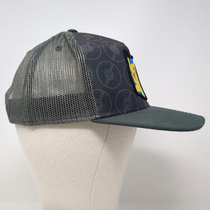 Pokemon Trucker Hat Gray One Size Pikachu Poke Ball Mesh Snapback Flat Brim Logo