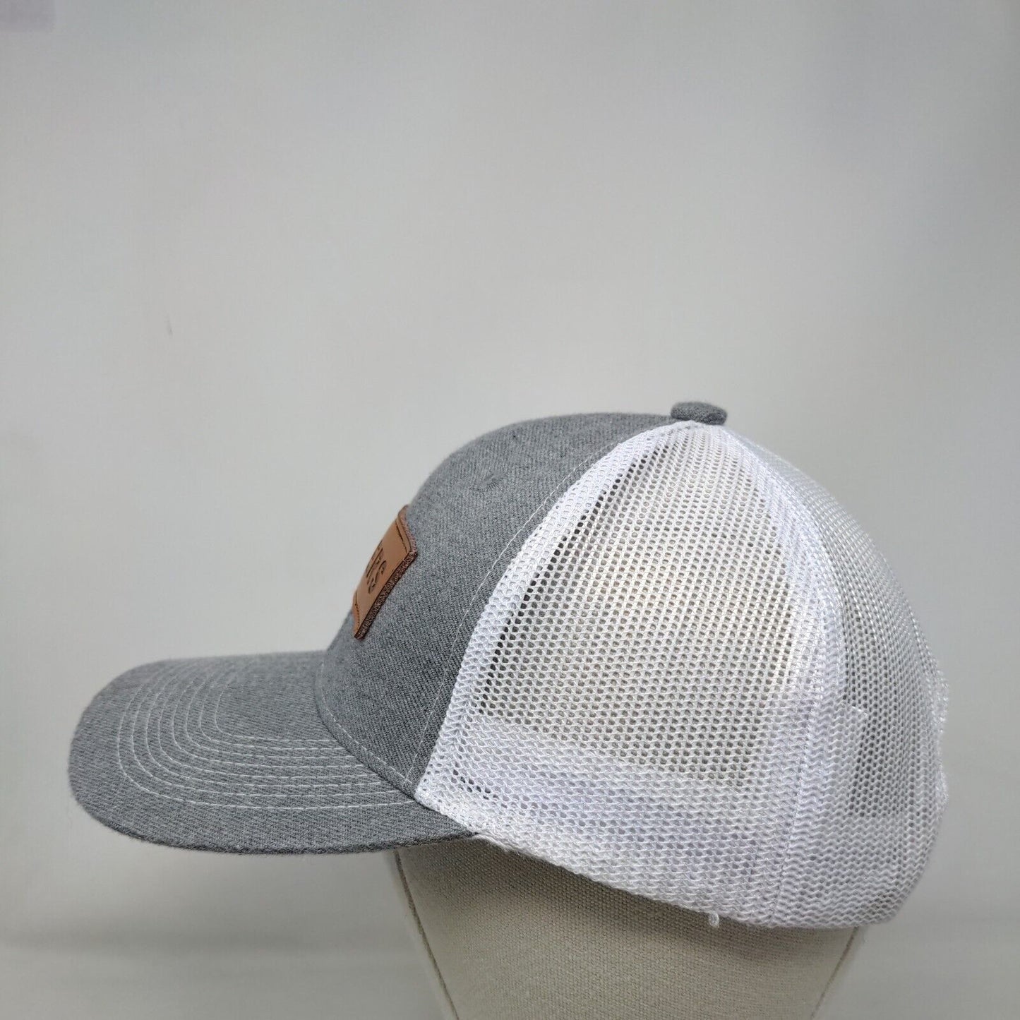 Leapers Snapback Trucker Hat Gray One Size Leather Patch Mesh Back