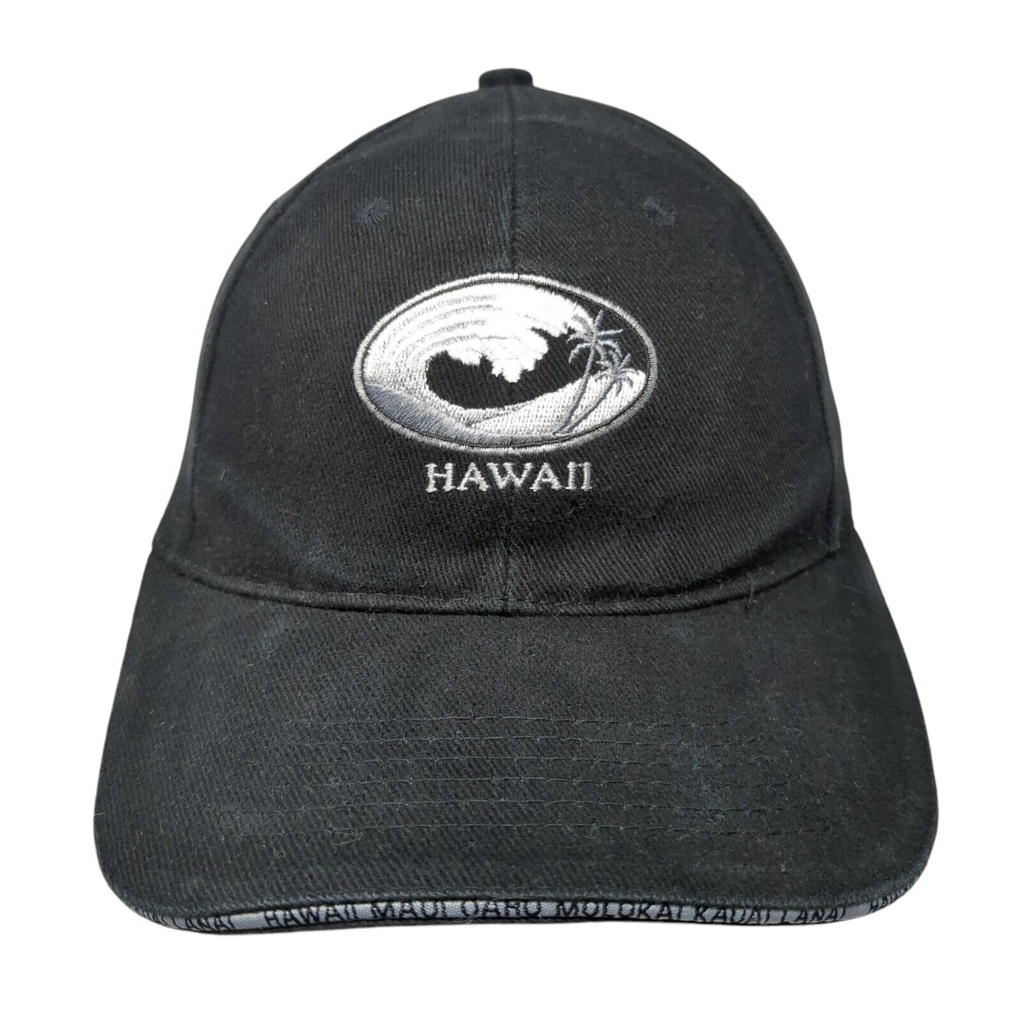 Hawaii Wave Palm Trees Strapback Hat Black One Size Adjustable 6 Panel