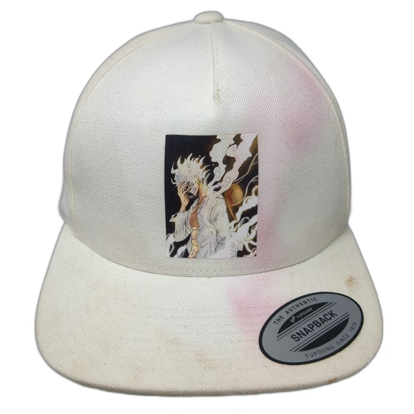 Yupoong 5 Panel White One Size Luffy Gear 5 Anime One Piece Green Underbrim Hat