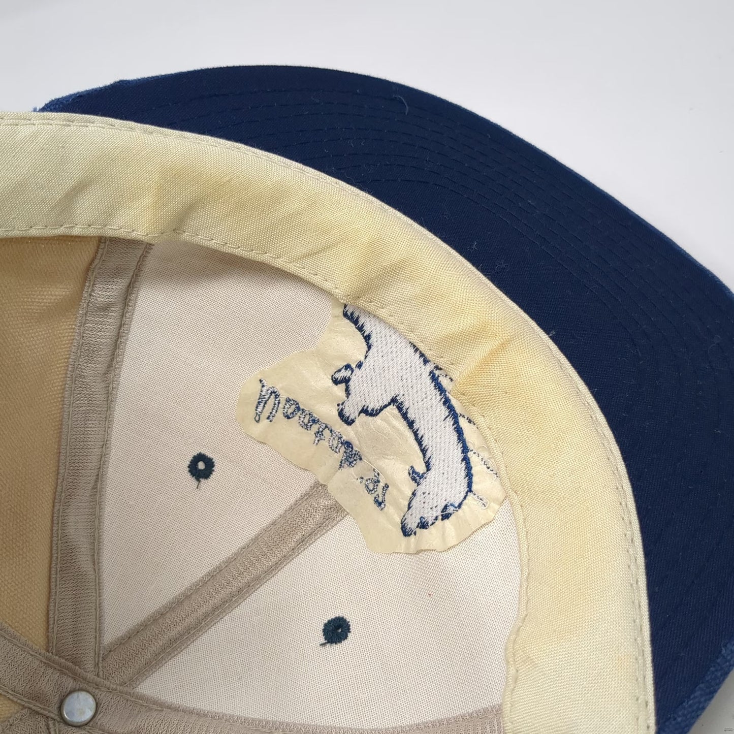 Yupoong Baseball Cap Beige Blue OS Noatak 97 Canoe Embroidery Strap Hat Vintage