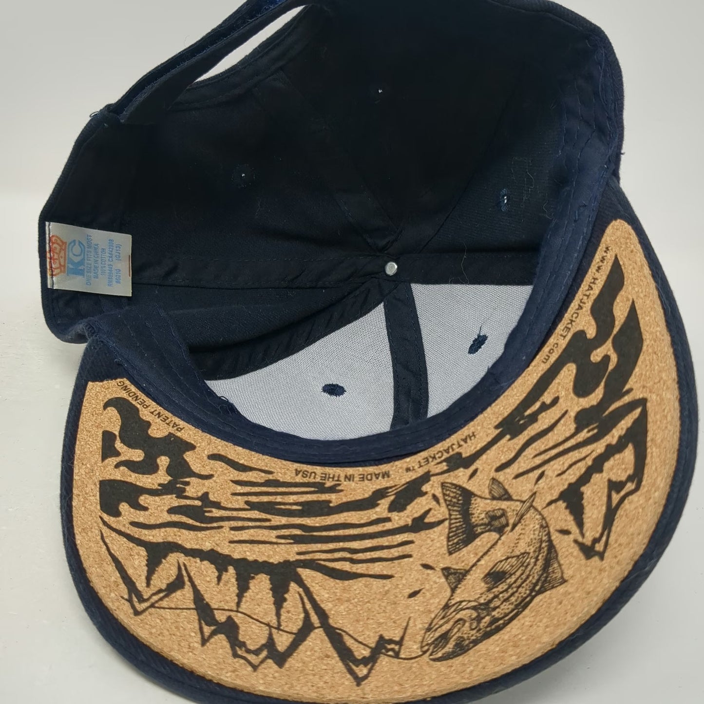 KC HatJacket Baseball Cap Blue One Size Cork Underbrim Trout Fish Mountain Hat