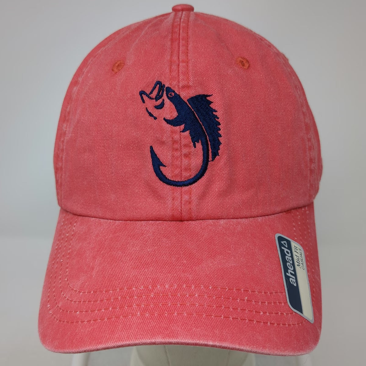 Ahead Baseball Cap Red One Size Fish Hook Logo Cotton Hat Slideback Curved Brim