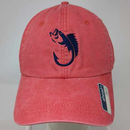 Ahead Baseball Cap Red One Size Fish Hook Logo Cotton Hat Slideback Curved Brim