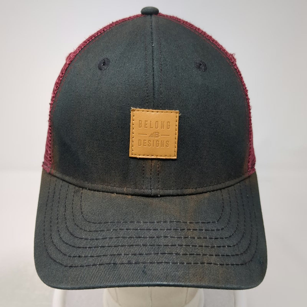 Belong Designs Trucker Hat Black Purple One Size Leather Patch Mesh Snapback